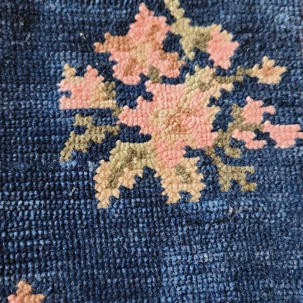 William Sonoma Blue Pink Floral Wool Handknotted Rug Pillow Cover 20